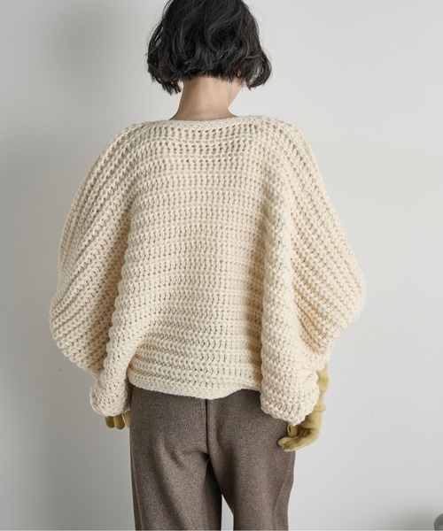 S00098 sacai ミドルネック ケーブル編みニット ポンチョ 2WAY 2WAYリボンモチーフ畦編みニットポンチョ（ニット/セーター）｜THE YOn