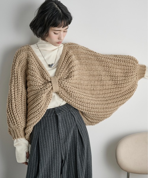 2WAYリボンモチーフ畦編みニットポンチョ（ニット/セーター）｜THE YOn