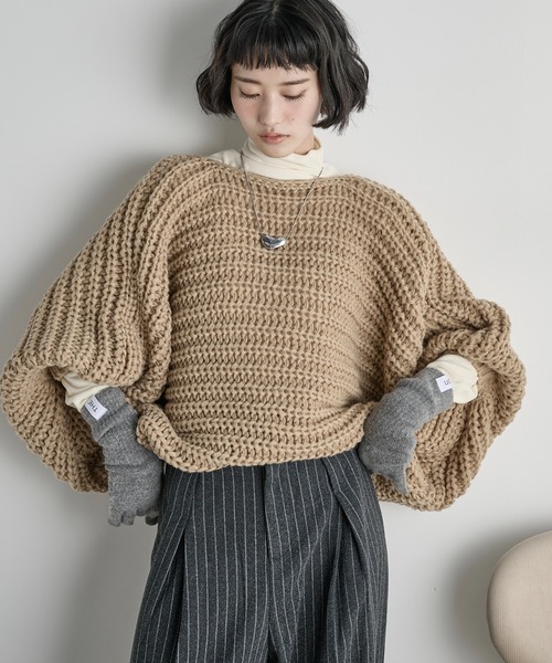 2WAYリボンモチーフ畦編みニットポンチョ（ニット/セーター）｜THE YOn