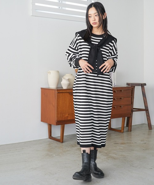 mili an deni（ミリアンデニ）の「セーラーニットワンピース（ワンピース・レディース・オフホワイト/ブラック・M）」の13枚目の写真