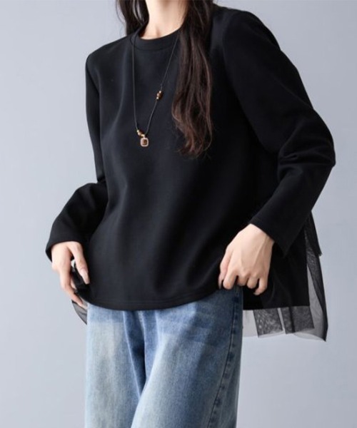 ONEP STAR（ワンピスター）の「バックティアードチュール切り替えトップス（Tシャツ/カットソー・レディース・ブラック/ピンクベージュ・FREE）」の9枚目の写真