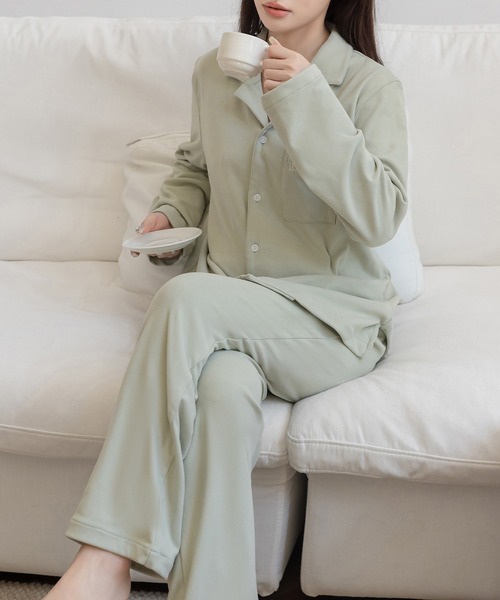 セール】【セットアップ】長袖ワンポイントロゴ開襟シャツ+ロング