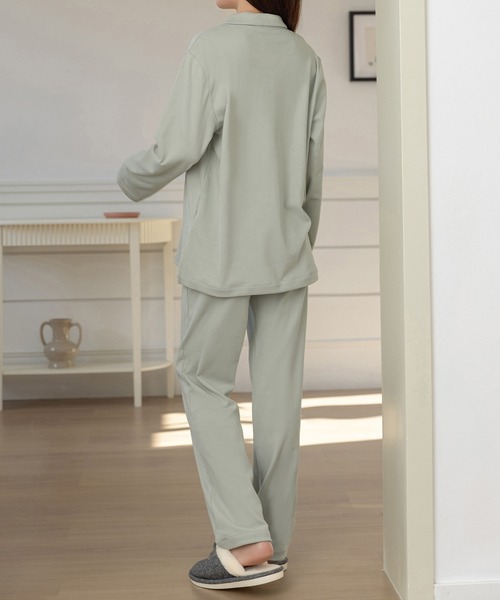 セール】【セットアップ】長袖ワンポイントロゴ開襟シャツ+ロング