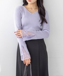 CLEAR BASIC（クリアベーシック）の「《新色追加》袖口レースニットトップス（ニット/セーター）」