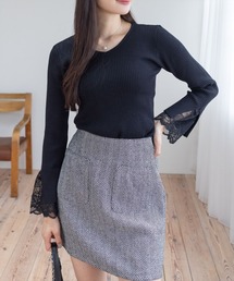 CLEAR BASIC | 袖口レースニットトップス[オフィスカジュアル 着回し抜群 大人]≪AW新作≫(ニット/セーター)