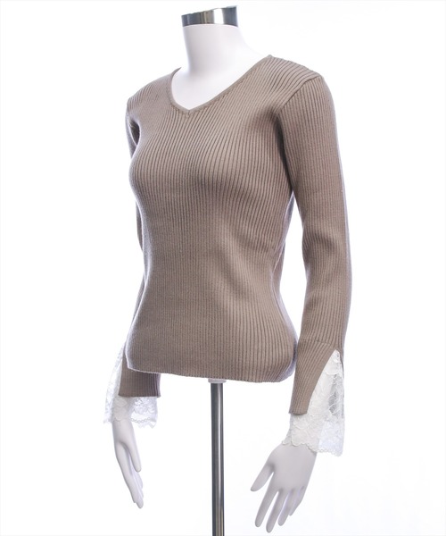 CLEAR BASIC（クリアベーシック）の「袖口レースニットトップス[オフィスカジュアル 着回し抜群 大人]≪AW新作≫（ニット/セーター・レディース・ブラック/グレイッシュベージュ/アイボリー・F）」の9枚目の写真