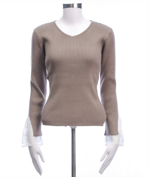 CLEAR BASIC（クリアベーシック）の「袖口レースニットトップス[オフィスカジュアル 着回し抜群 大人]≪AW新作≫（ニット/セーター・レディース・ブラック/グレイッシュベージュ/アイボリー・F）」の22枚目の写真