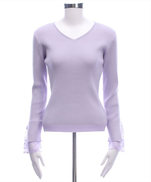 CLEAR BASIC（クリアベーシック）の「袖口レースニットトップス[オフィスカジュアル 着回し抜群 大人]≪新色追加≫（ニット/セーター・レディース・ブラック/グレイッシュベージュ/アイボリー/ラベンダー・F）」の8枚目の写真