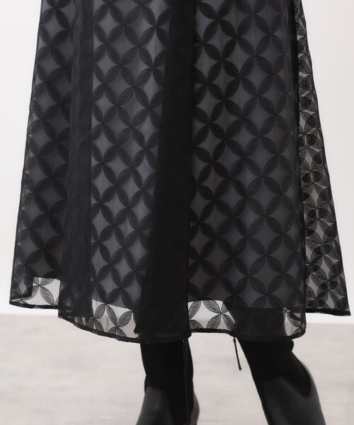 セール】【ウエストリボン付き】フラワー柄シアーフレアスカート