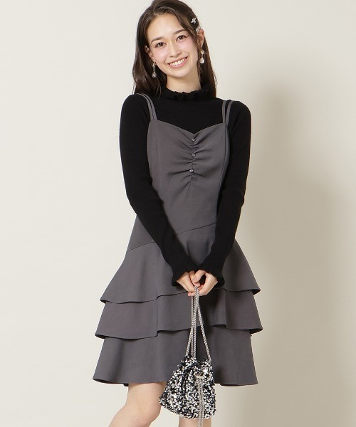 WILLSELECTION（ウィルセレクション）の「ダブルストラップアシンメトリーワンピース（ワンピース・レディース・ブラック系その他/ブラウン系その他/チャコールグレー・FREE）」の3枚目の写真