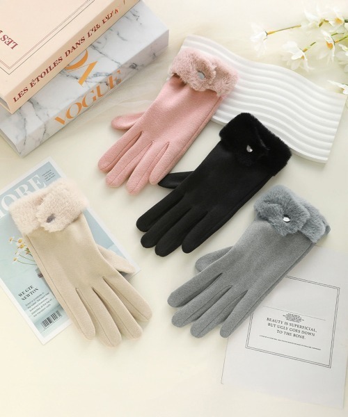 セール】タッチパネル対応ファー付き手袋スエード調（手袋