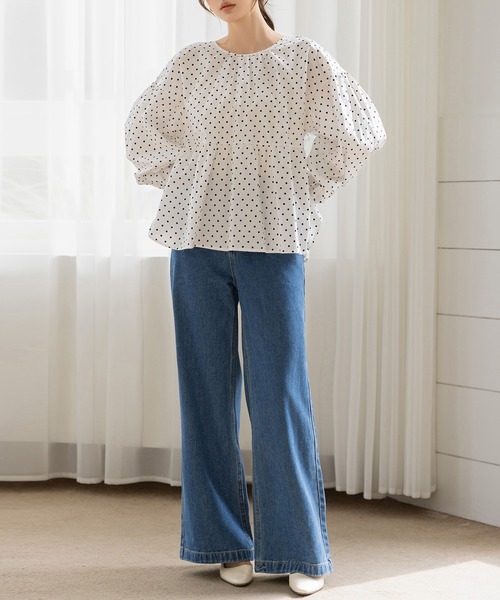 DAY CLOSET(デイ クローゼット)の「【バックリボンで360度きれい魅せ】長袖コットンブロードスモックペプラムブラウス レディース(シャツ/ブラウス・レディース・ブラック/ブラウン/ホワイト/ドット・FREE)」の11枚目の写真