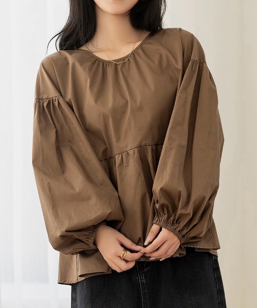 DAY CLOSET(デイ クローゼット)の「【バックリボンで360度きれい魅せ】長袖コットンブロードスモックペプラムブラウス レディース(シャツ/ブラウス・レディース・ブラック/ブラウン/ホワイト/ドット・FREE)」の17枚目の写真