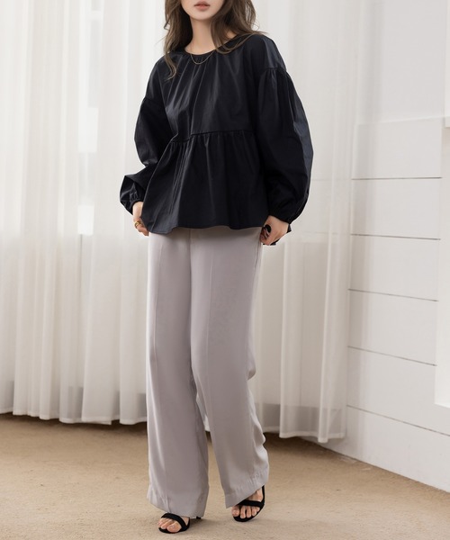 DAY CLOSET(デイ クローゼット)の「【バックリボンで360度きれい魅せ】長袖コットンブロードスモックペプラムブラウス レディース(シャツ/ブラウス・レディース・ブラック/ブラウン/ホワイト/ドット・FREE)」の13枚目の写真