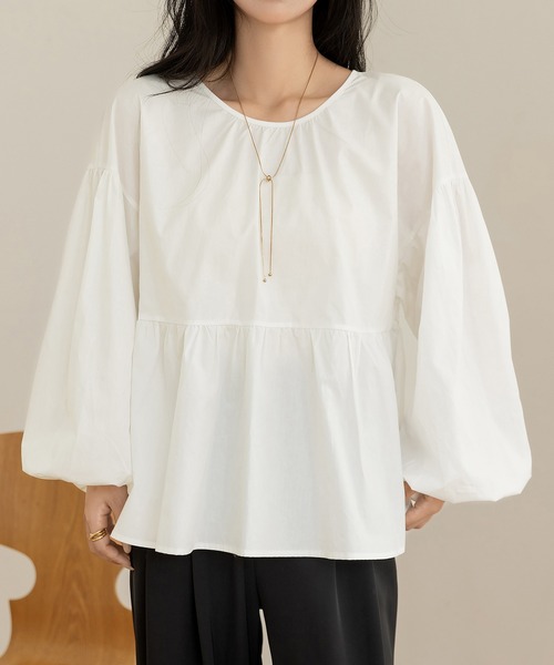 DAY CLOSET(デイ クローゼット)の「【バックリボンで360度きれい魅せ】長袖コットンブロードスモックペプラムブラウス レディース(シャツ/ブラウス・レディース・ブラック/ブラウン/ホワイト/ドット・FREE)」の22枚目の写真