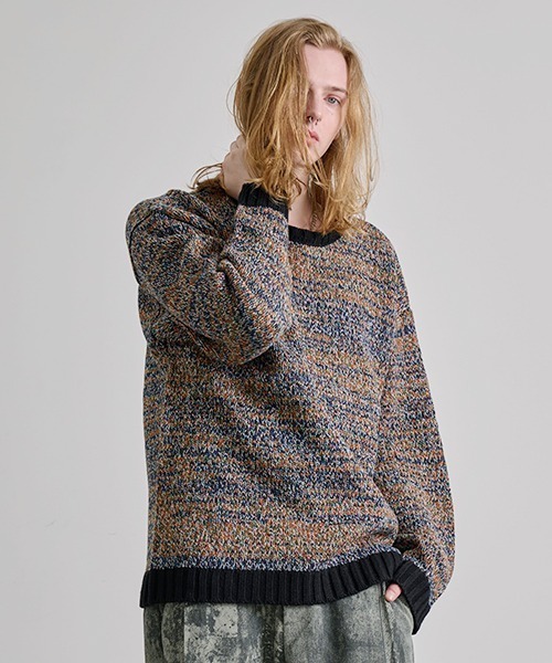 Revo. ルーズフィット ミックスヤーン クルーネック ニット プル