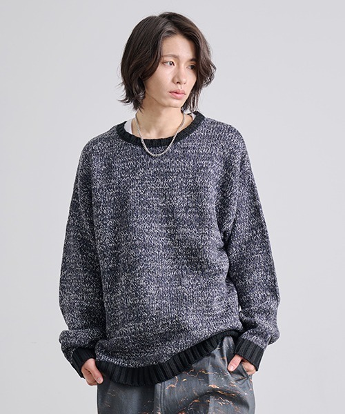 Revo. ルーズフィット ミックスヤーン クルーネック ニット プル