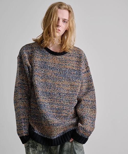 Revo. ルーズフィット ミックスヤーン クルーネック ニット プル