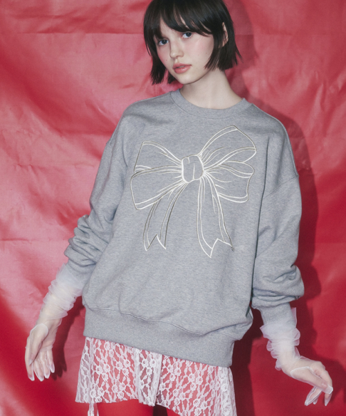 RONRON(ロンロン)の「BIG RIBBON LINE SWEATSHIRT GREY(スウェット・レディース・その他・FREE)」の1枚目の写真