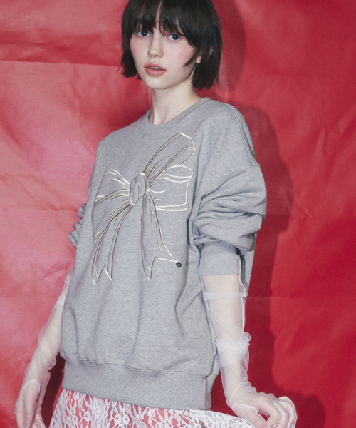 RONRON(ロンロン)の「BIG RIBBON LINE SWEATSHIRT GREY(スウェット・レディース・その他・FREE)」の4枚目の写真