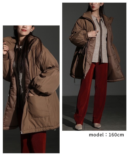 Sawa a la mode(サワアラモード)の「スタンドネック中綿ウエストドロストコート(ダウンジャケット/コート・レディース・ブラウン/アイボリー・FREE)」の11枚目の写真