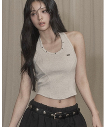 KHAKIPOINT（カーキポイント）の「Damage Stud Halter Top (beige)（Tシャツ/カットソー）」