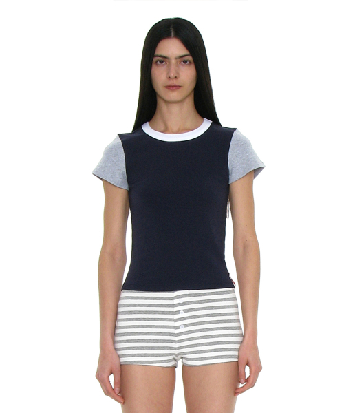 PARTIMENTO WOMEN(パルティメントウィメン)の「PWC カラーブロック ベビーTシャツ_ネイビー(Tシャツ/カットソー・レディース・その他・SMALL)」の1枚目の写真