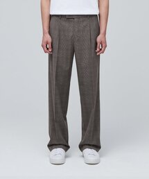 グレンチェックワイドヒドゥンバンディングスラックス[ダークベージュ]