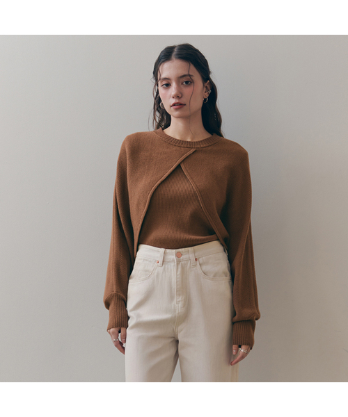 ZEROSTREET（ゼロストリート）の「[12カラー] ボレロペンダントニットセット（ニット/セーター・レディース・ライトブラウン/ブラック/ライトブルー/グレー系その他/ネイビー/PINK/ダークブラウン/ホワイト/ブルーグレー/Beige/スカイブルー/ライトピンク・F）」の6枚目の写真