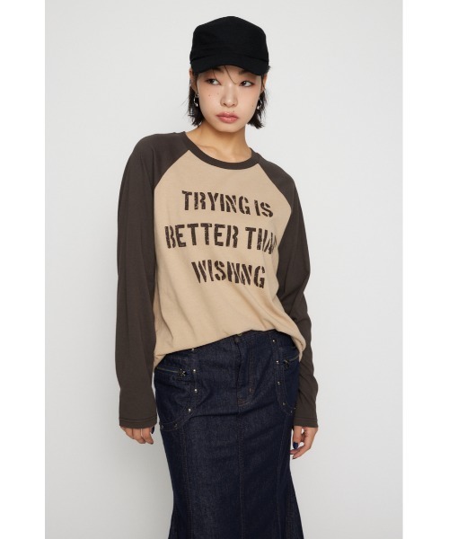 LAGUA GEM(ラグアジェム)の「FRONT LETTERING RAGLAN トップス(Tシャツ/カットソー・レディース・ブラック/ブラウン/ネイビー・FREE)」の5枚目の写真