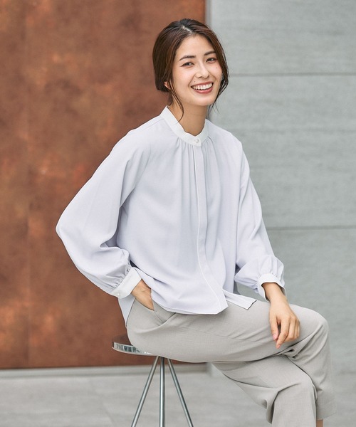 GLOBAL WORK（グローバルワーク）の「キレイつづく配色ブラウス/581008（シャツ/ブラウス・レディース・ベージュ系その他/ホワイト系その他5/ピンク系8・SMALL/MEDIUM/LARGE/X-LARGE）」の3枚目の写真