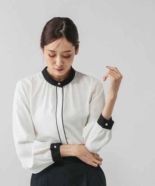 GLOBAL WORK（グローバルワーク）の「キレイつづく配色ブラウス/581008（シャツ/ブラウス・レディース・ベージュ系その他/ホワイト系その他5/ピンク系8・SMALL/MEDIUM/LARGE/X-LARGE）」の2枚目の写真