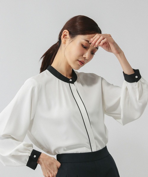 GLOBAL WORK（グローバルワーク）の「キレイつづく配色ブラウス/581008（シャツ/ブラウス・レディース・ベージュ系その他/ホワイト系その他5/ピンク系8・SMALL/MEDIUM/LARGE/X-LARGE）」の21枚目の写真