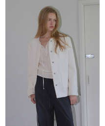 Round Fringe Tweed Jacket, Ivory