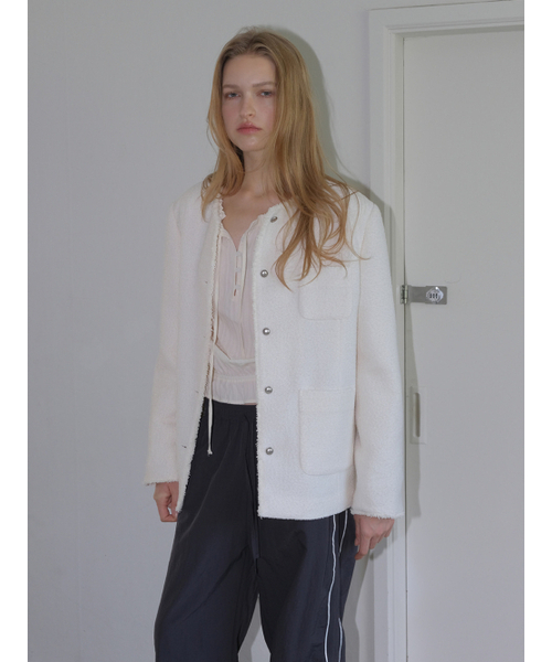 ETMON(エトモン)の「Round Fringe Tweed Jacket, Ivory(その他アウター・レディース・その他・F)」の3枚目の写真