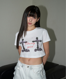 CHERRYQUIRI（チェリーキュリー）の「cross roses tee - white（Tシャツ/カットソー）」