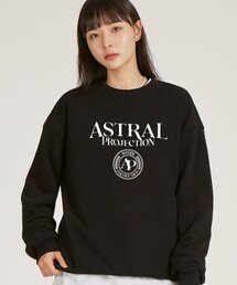 レタリングロゴエンブレムワッフル裏毛スウェット_ブラック