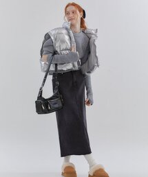 CLASSIC DENIM MAXI LONG SKIRT_DARK GREY