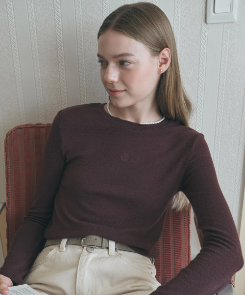 NONLOCAL(ノンローカル)の「Wool Tencel Crewneck T-shirt - Wine(Tシャツ/カットソー・レディース・Wine・FREE)」の1枚目の写真