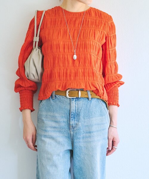 BEARDSLEY（ビアズリー）の「コットンシャーリングブラウス（シャツ/ブラウス・レディース・オレンジ・FREE）」の7枚目の写真