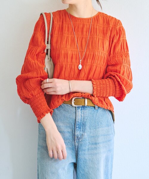 BEARDSLEY（ビアズリー）の「コットンシャーリングブラウス（シャツ/ブラウス・レディース・オレンジ・FREE）」の8枚目の写真