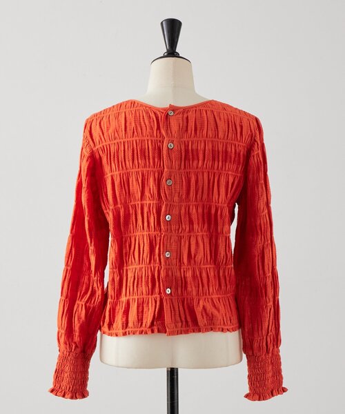 BEARDSLEY(ビアズリー)の「コットンシャーリングブラウス(シャツ/ブラウス・レディース・オレンジ/オフホワイト・FREE)」の5枚目の写真