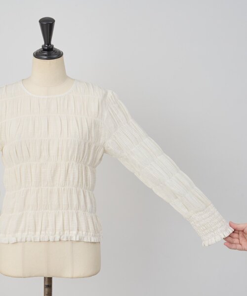 BEARDSLEY(ビアズリー)の「コットンシャーリングブラウス(シャツ/ブラウス・レディース・オレンジ/オフホワイト・FREE)」の13枚目の写真