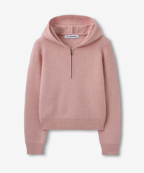 BLOND9(ブロンドナイン)の「フードリブニットハーフジップ_ライトピンク(ニット/セーター・レディース・その他・SMALL/MEDIUM)」の1枚目の写真