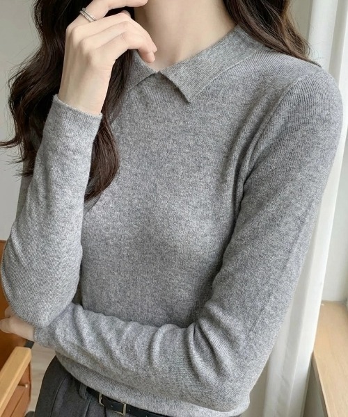 cammie(キャミー)の「襟付きシンプルトップス(ニット/セーター・レディース・キャメル/アイボリー/ブラック/グレー・M/L)」の3枚目の写真