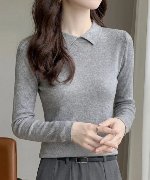 cammie(キャミー)の「襟付きシンプルトップス(ニット/セーター・レディース・キャメル/アイボリー/ブラック/グレー・M/L)」の14枚目の写真