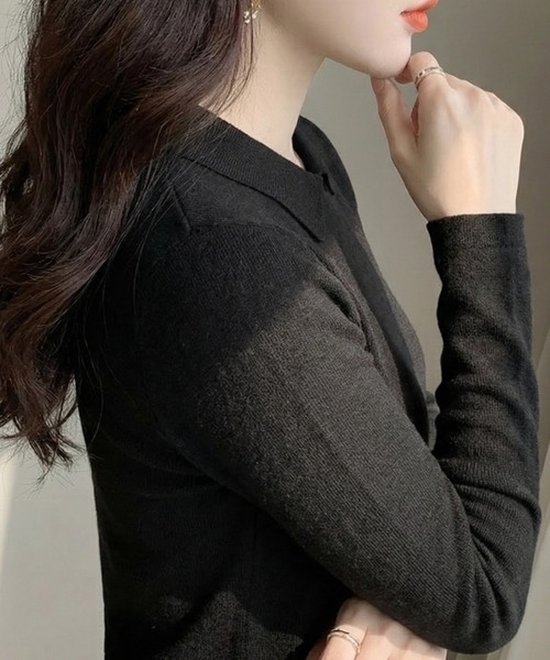 cammie(キャミー)の「襟付きシンプルトップス(ニット/セーター・レディース・キャメル/アイボリー/ブラック/グレー・M/L)」の9枚目の写真