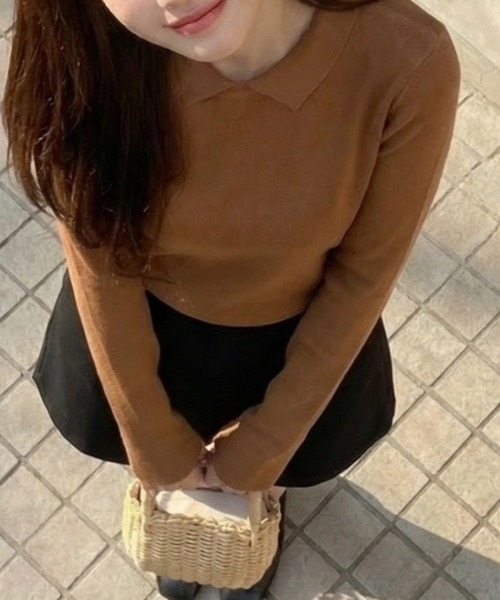 cammie(キャミー)の「襟付きシンプルトップス(ニット/セーター・レディース・キャメル/アイボリー/ブラック/グレー・M/L)」の21枚目の写真