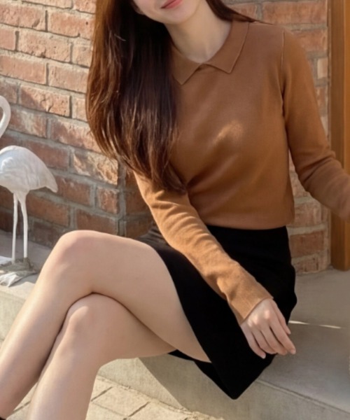 cammie(キャミー)の「襟付きシンプルトップス(ニット/セーター・レディース・キャメル/アイボリー/ブラック/グレー・M/L)」の20枚目の写真