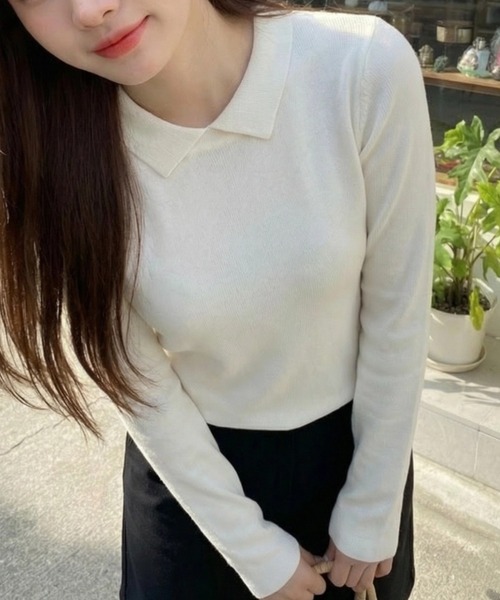 cammie(キャミー)の「襟付きシンプルトップス(ニット/セーター・レディース・キャメル/アイボリー/ブラック/グレー・M/L)」の22枚目の写真